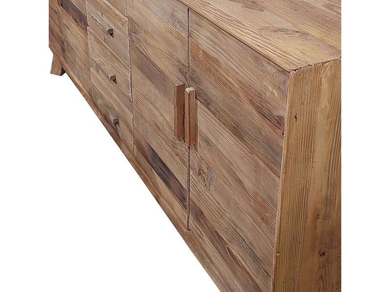 Buffet 200 cm en pin massif recyclé 4 tiroirs 4 portes - CHALET