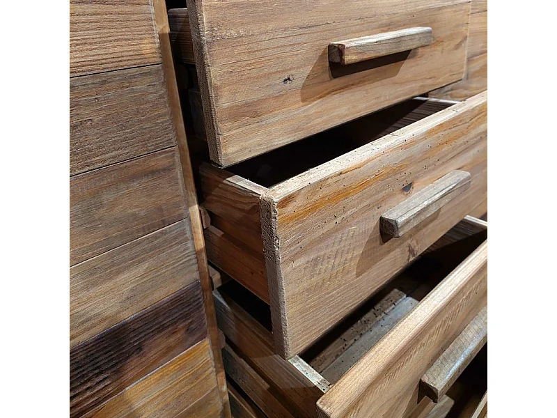 Buffet 200 cm en pin massif recyclé 4 tiroirs 4 portes - CHALET