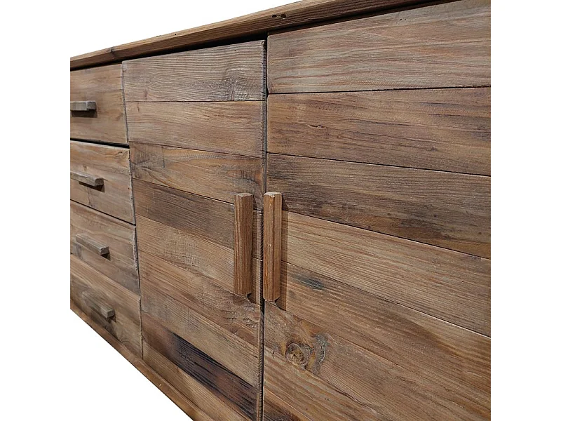 Buffet 200 cm en pin massif recyclé 4 tiroirs 4 portes - CHALET