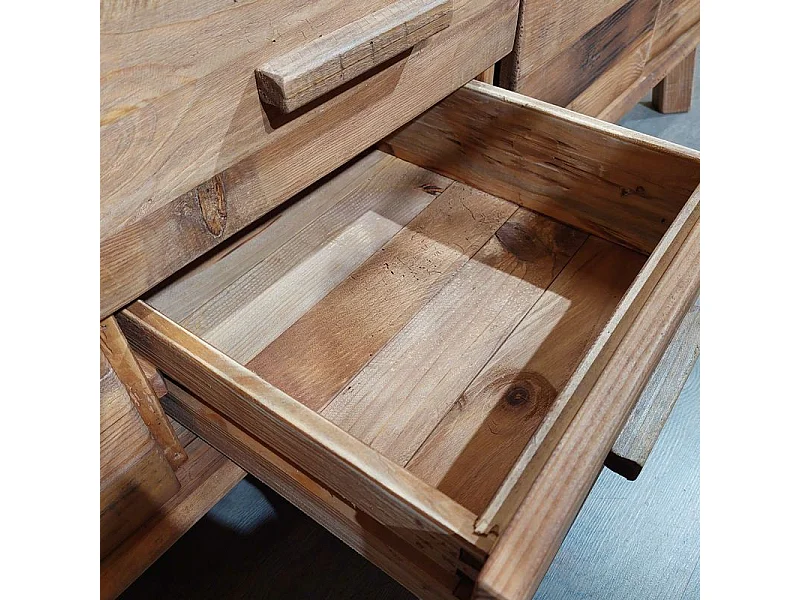 Buffet 200 cm en pin massif recyclé 4 tiroirs 4 portes - CHALET