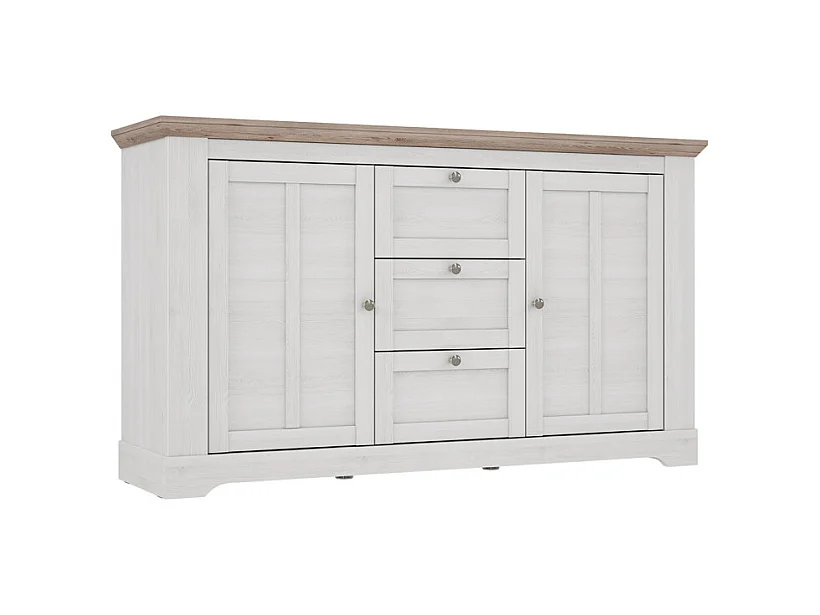 Buffet 160 cm 2 portes 3 tiroirs décor chêne clair blanchi - ANGELE