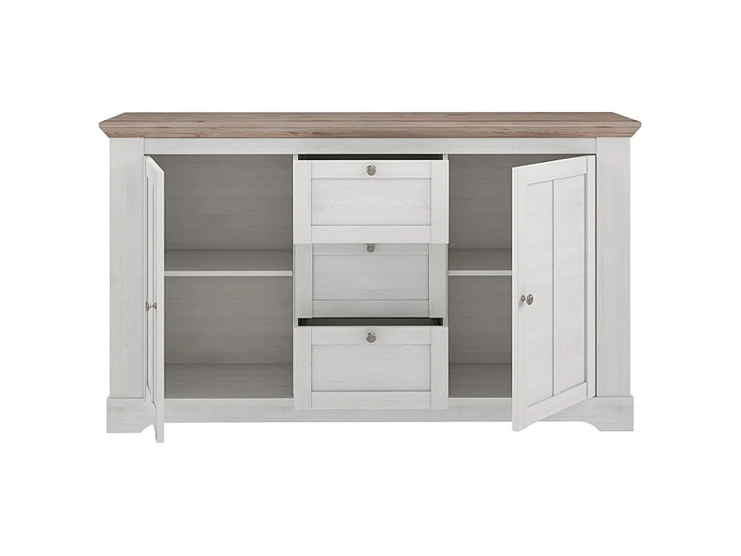 Buffet 160 cm 2 portes 3 tiroirs décor chêne clair blanchi - ANGELE