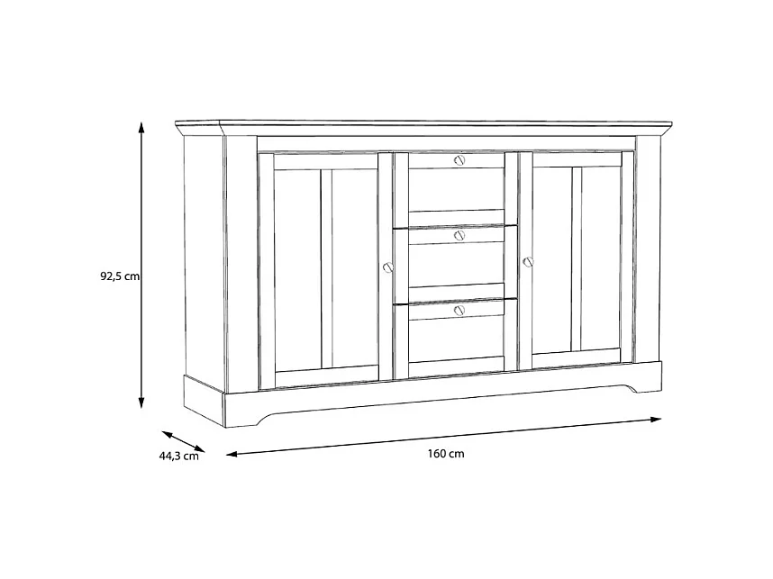 Buffet 160 cm 2 portes 3 tiroirs décor chêne clair blanchi - ANGELE