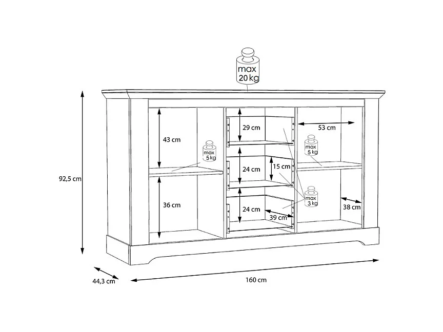 Buffet 160 cm 2 portes 3 tiroirs décor chêne clair blanchi - ANGELE