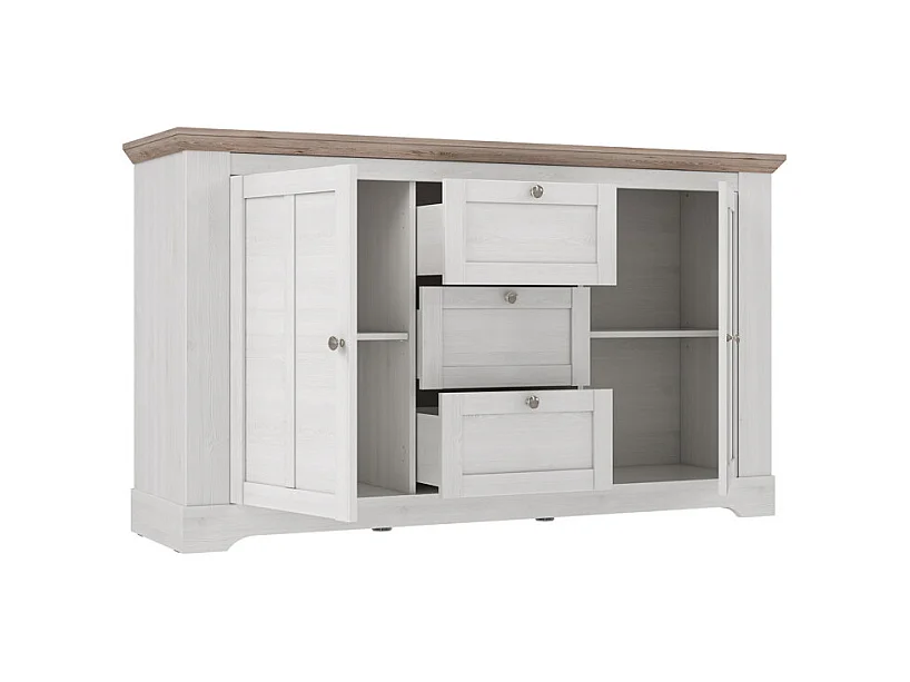 Buffet 160 cm 2 portes 3 tiroirs décor chêne clair blanchi - ANGELE
