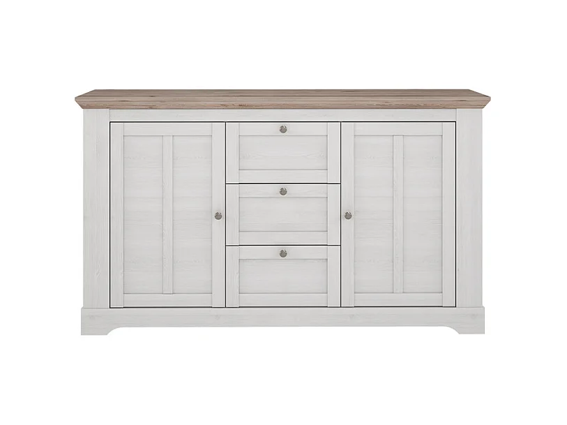 Buffet 160 cm 2 portes 3 tiroirs décor chêne clair blanchi - ANGELE