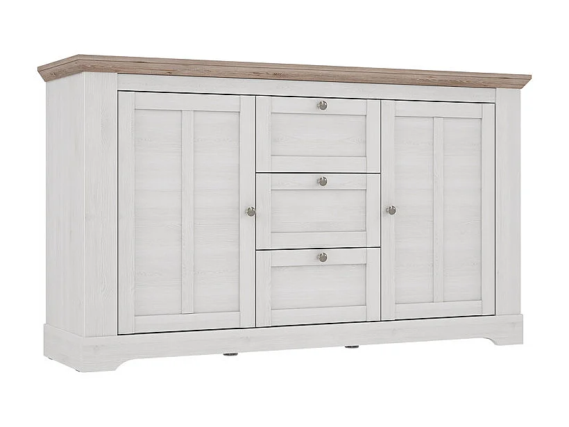Buffet 160 cm 2 portes 3 tiroirs décor chêne clair blanchi - ANGELE