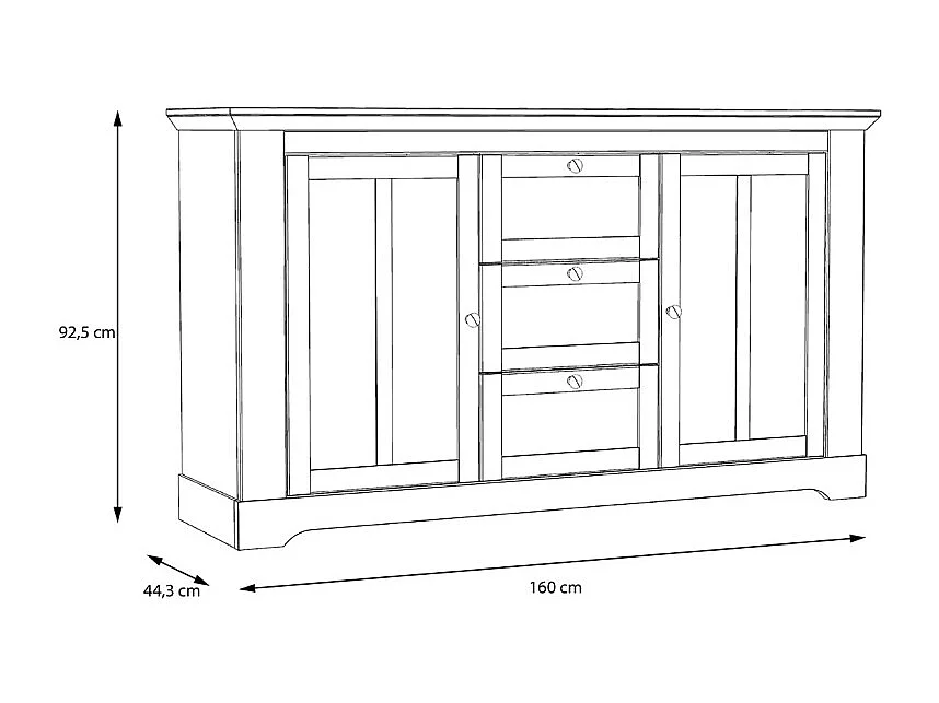 Buffet 160 cm 2 portes 3 tiroirs décor chêne clair blanchi - ANGELE