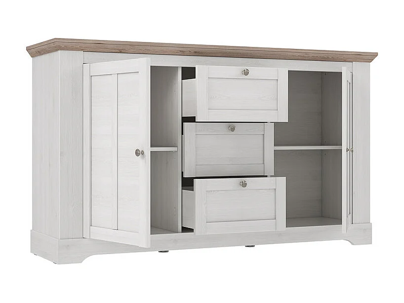 Buffet 160 cm 2 portes 3 tiroirs décor chêne clair blanchi - ANGELE