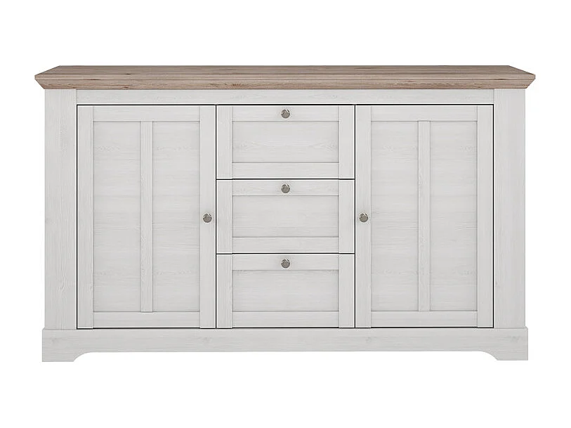 Buffet 160 cm 2 portes 3 tiroirs décor chêne clair blanchi - ANGELE