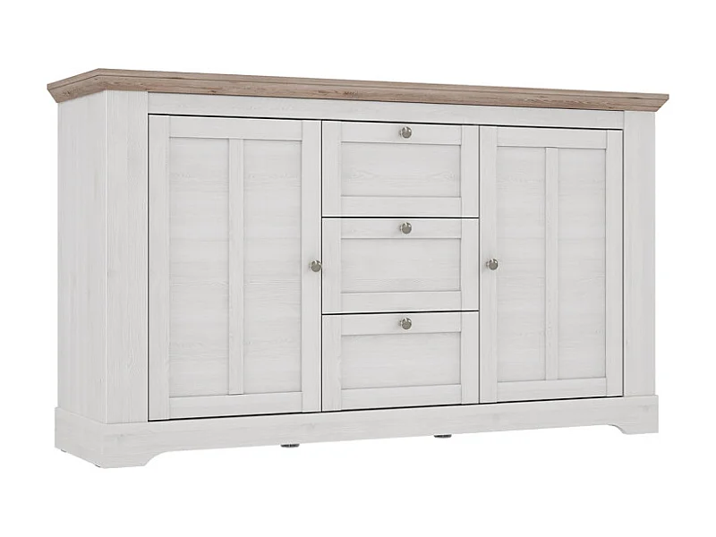 Buffet 160 cm 2 portes 3 tiroirs décor chêne clair blanchi - ANGELE