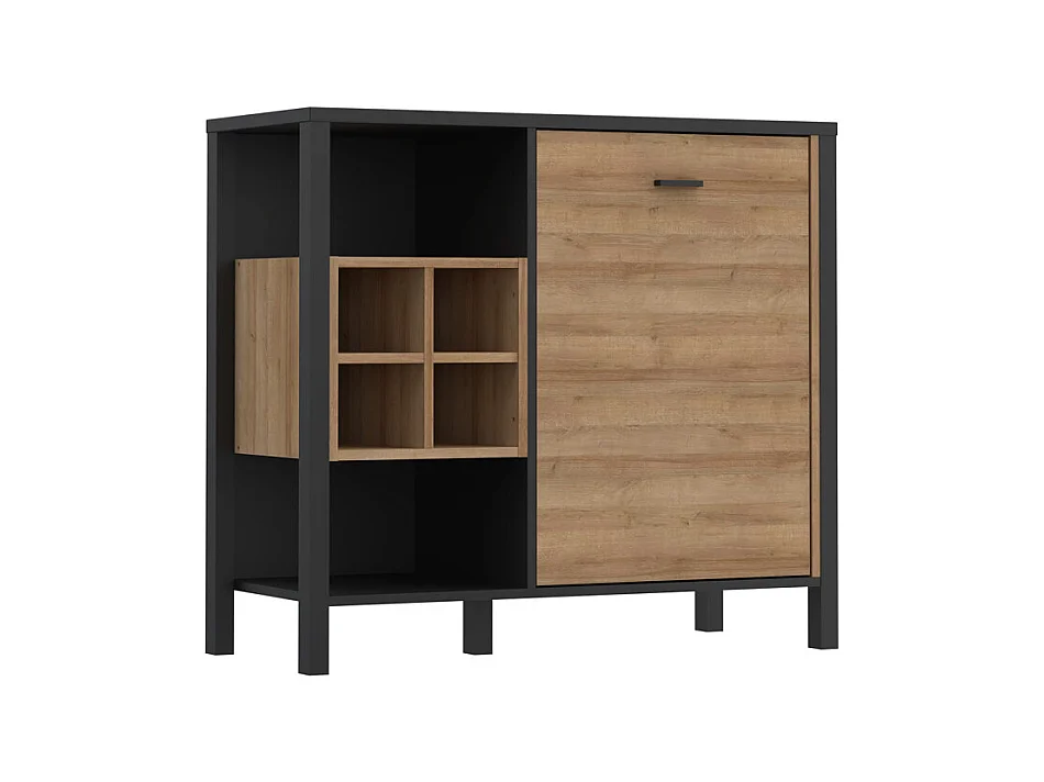 Buffet mini bar décor noir effet chêne avec poignée noir - MODE