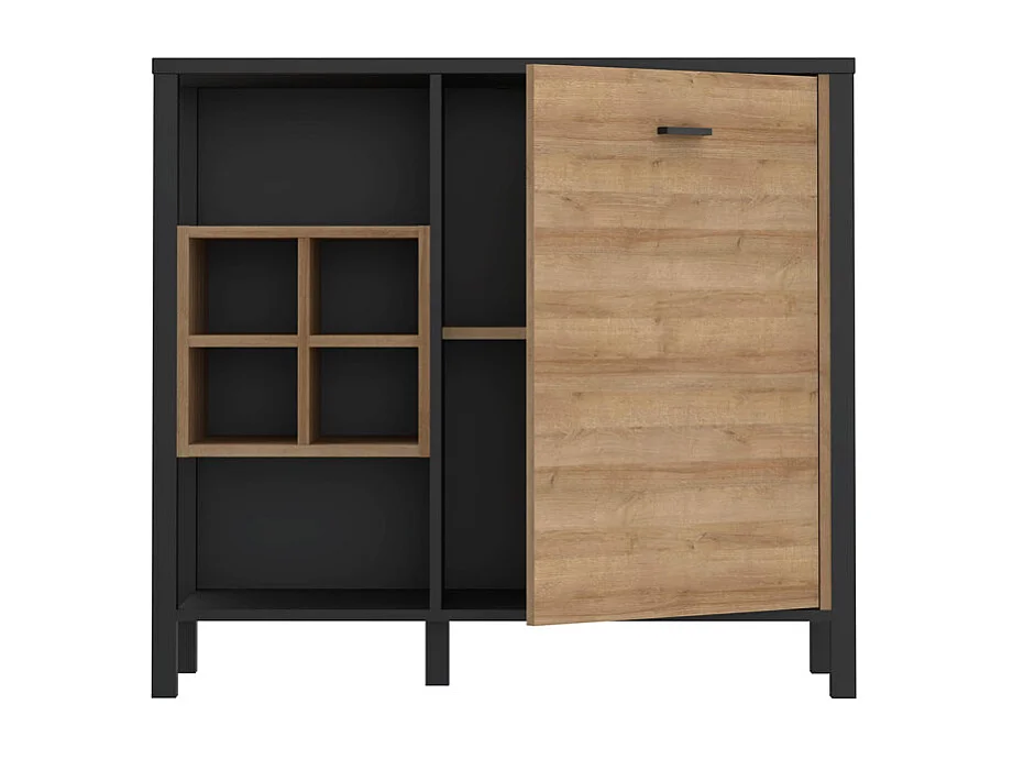 Buffet mini bar décor noir effet chêne avec poignée noir - MODE