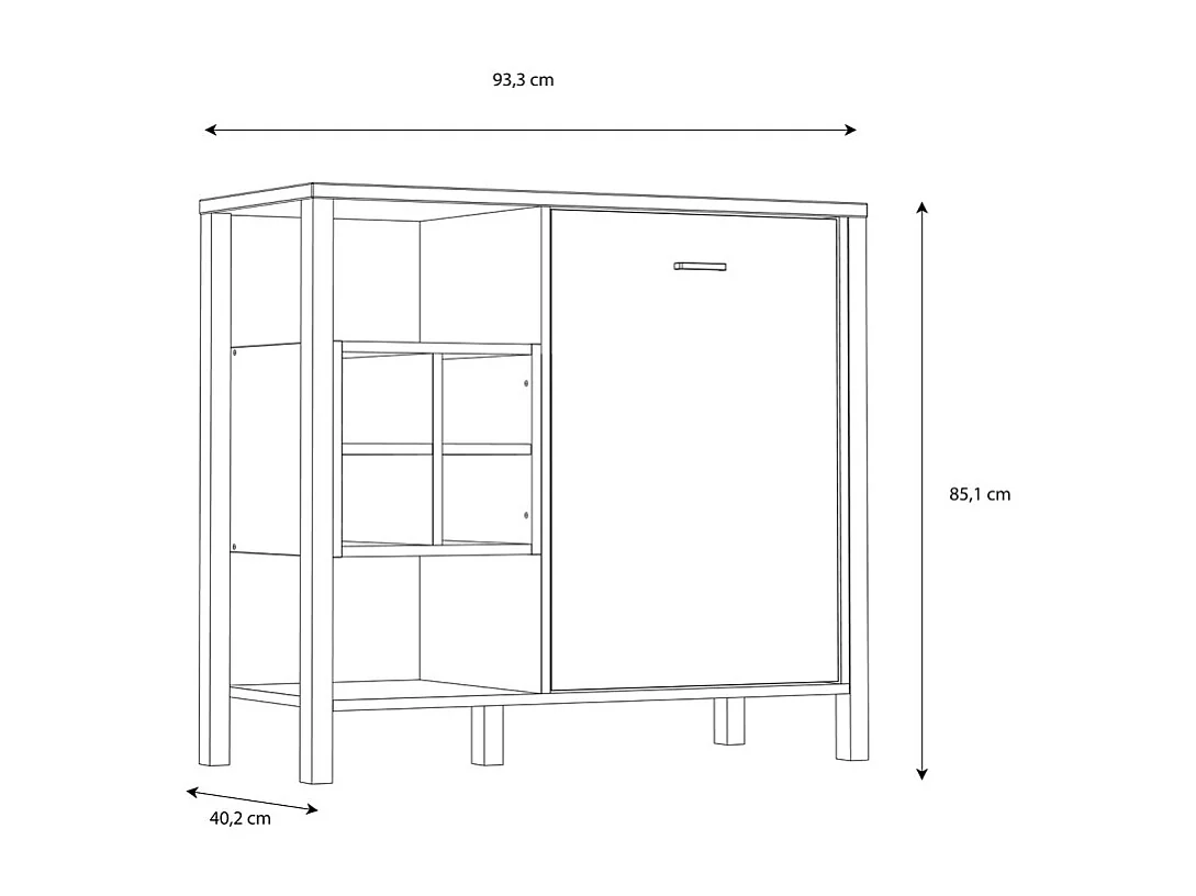 Buffet mini bar décor noir effet chêne avec poignée noir - MODE