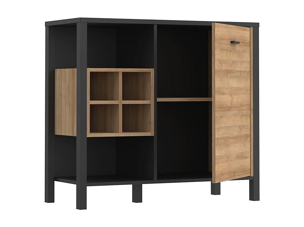 Buffet mini bar décor noir effet chêne avec poignée noir - MODE