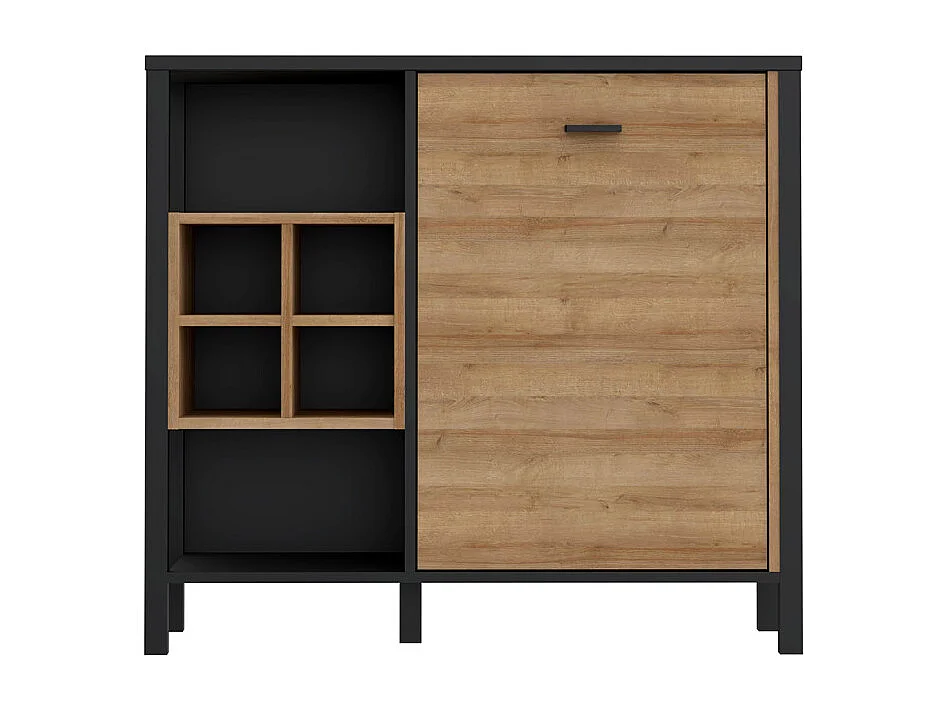 Buffet mini bar décor noir effet chêne avec poignée noir - MODE