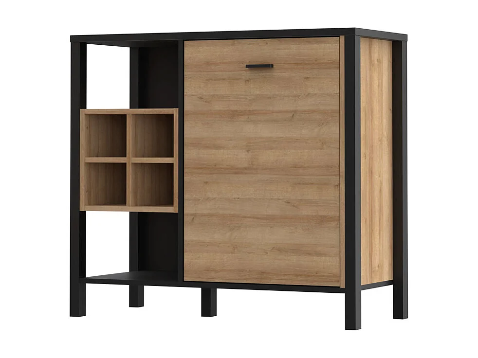 Buffet mini bar décor noir effet chêne avec poignée noir - MODE