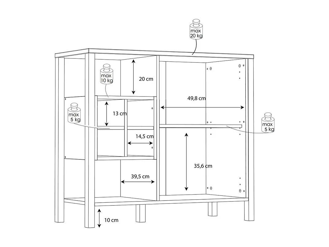 Buffet mini bar décor noir effet chêne avec poignée noir - MODE