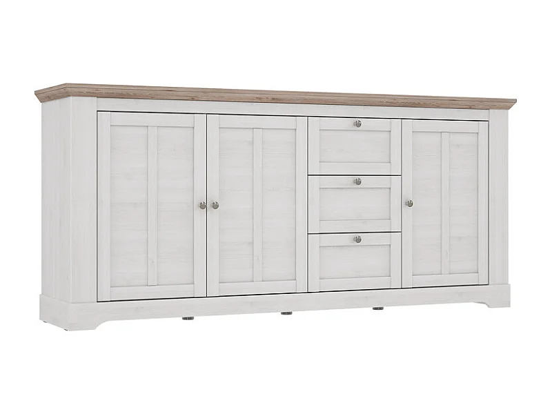 Buffet 204 cm 3 portes 3 tiroirs décor chêne clair blanchi - ANGELE