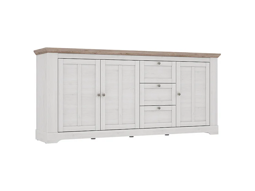 Buffet 204 cm 3 portes 3 tiroirs décor chêne clair blanchi - ANGELE