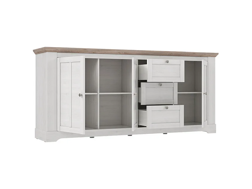 Buffet 204 cm 3 portes 3 tiroirs décor chêne clair blanchi - ANGELE