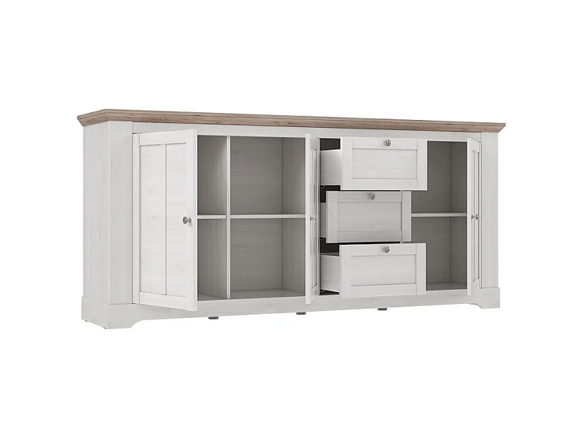 Buffet 204 cm 3 portes 3 tiroirs décor chêne clair blanchi - ANGELE