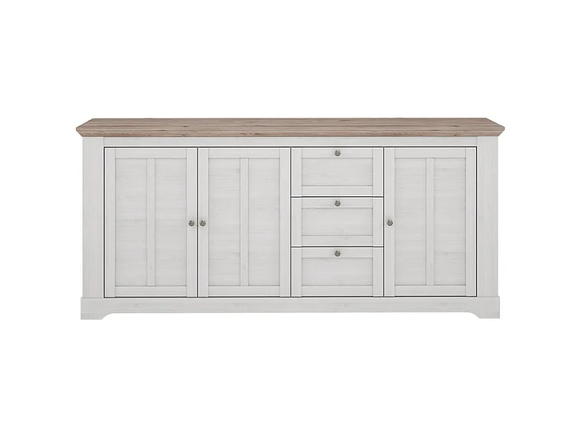 Buffet 204 cm 3 portes 3 tiroirs décor chêne clair blanchi - ANGELE