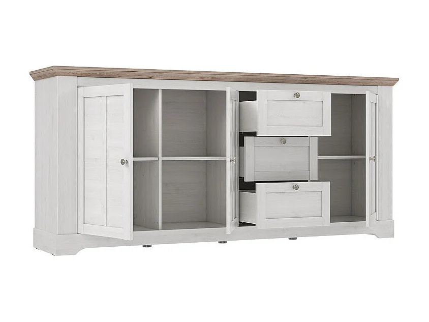 Buffet 204 cm 3 portes 3 tiroirs décor chêne clair blanchi - ANGELE