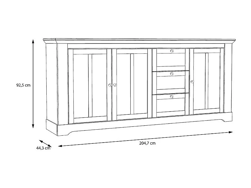 Buffet 204 cm 3 portes 3 tiroirs décor chêne clair blanchi - ANGELE