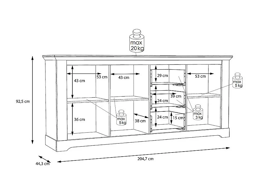 Buffet 204 cm 3 portes 3 tiroirs décor chêne clair blanchi - ANGELE
