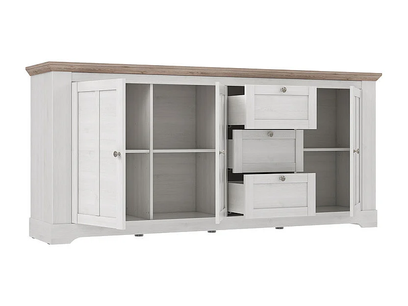 Buffet 204 cm 3 portes 3 tiroirs décor chêne clair blanchi - ANGELE