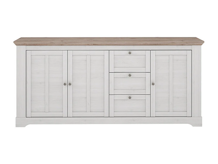 Buffet 204 cm 3 portes 3 tiroirs décor chêne clair blanchi - ANGELE