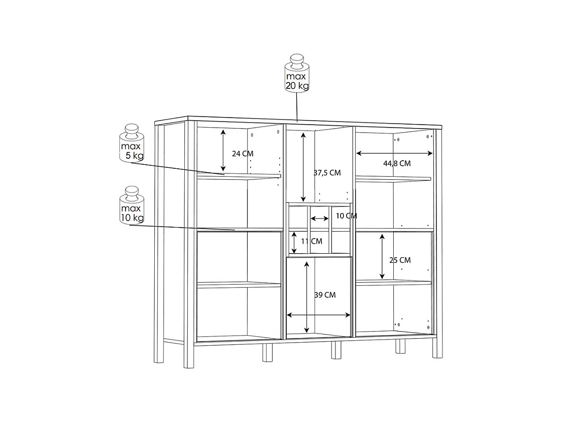Buffet haut décor noir et effet chêne avec poignées noir - MODE