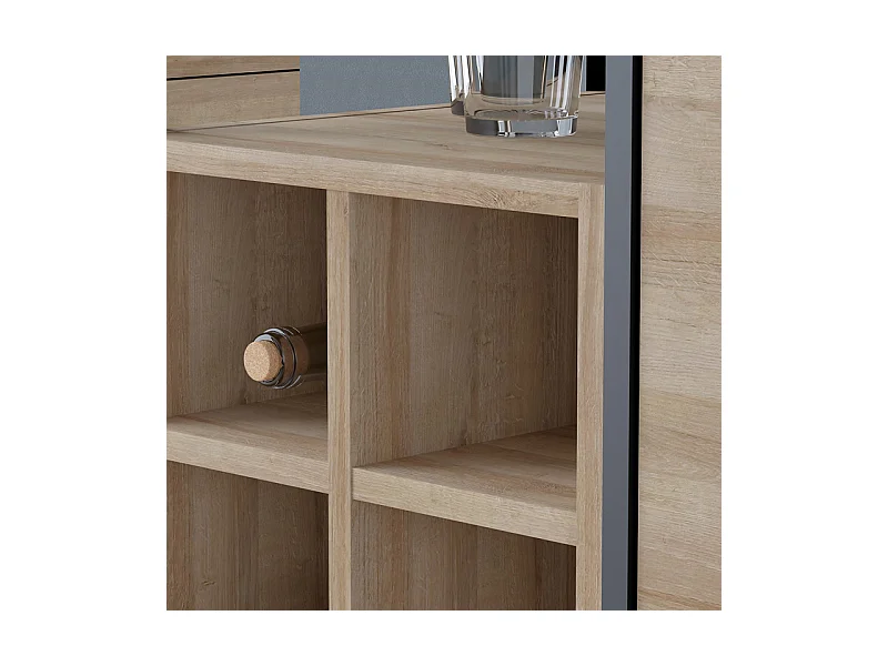 Buffet haut décor noir et effet chêne avec poignées noir - MODE