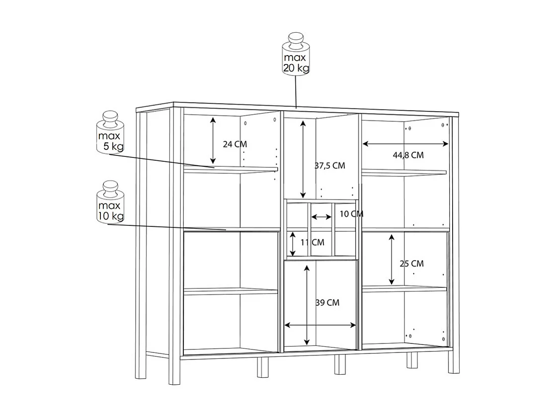 Buffet haut décor noir et effet chêne avec poignées noir - MODE