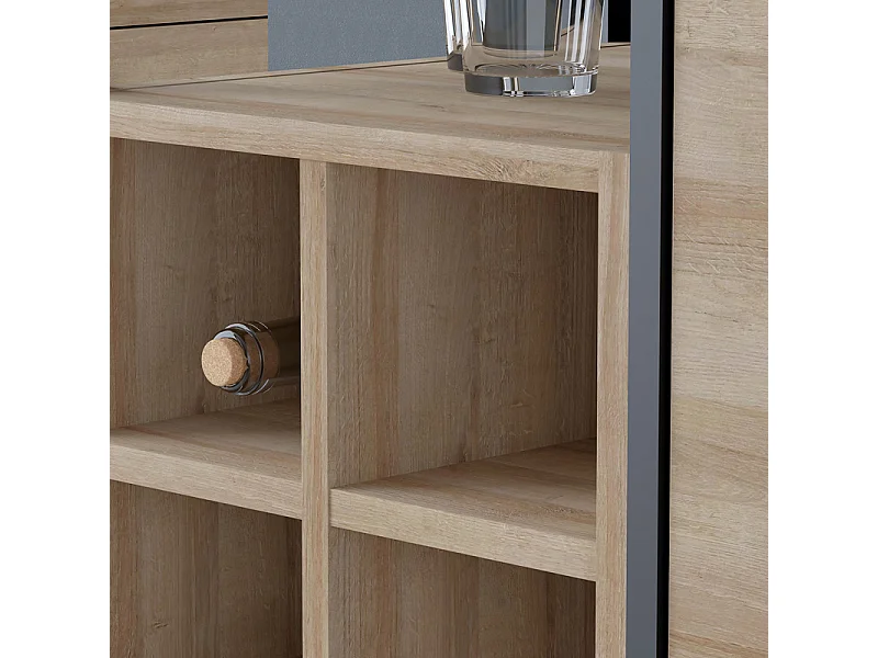 Buffet haut décor noir et effet chêne avec poignées noir - MODE