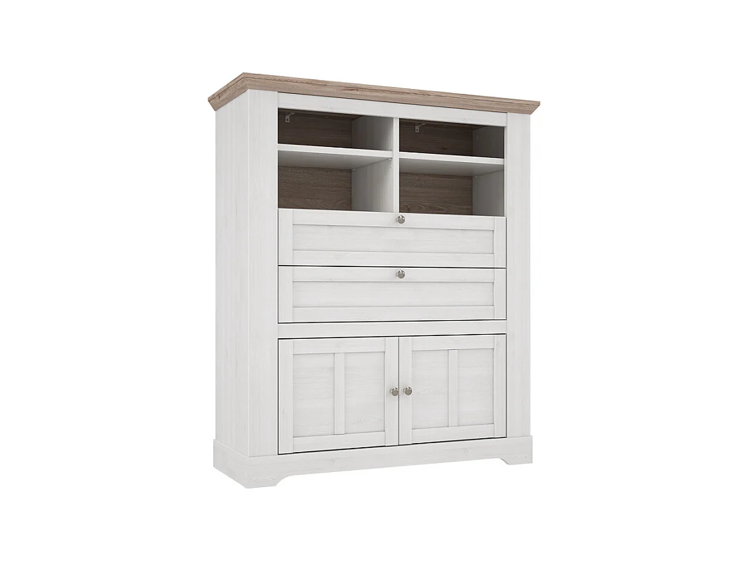 Buffet haut 2 portes 2 tiroirs 4 niches décor chêne blanchi - ANGELE