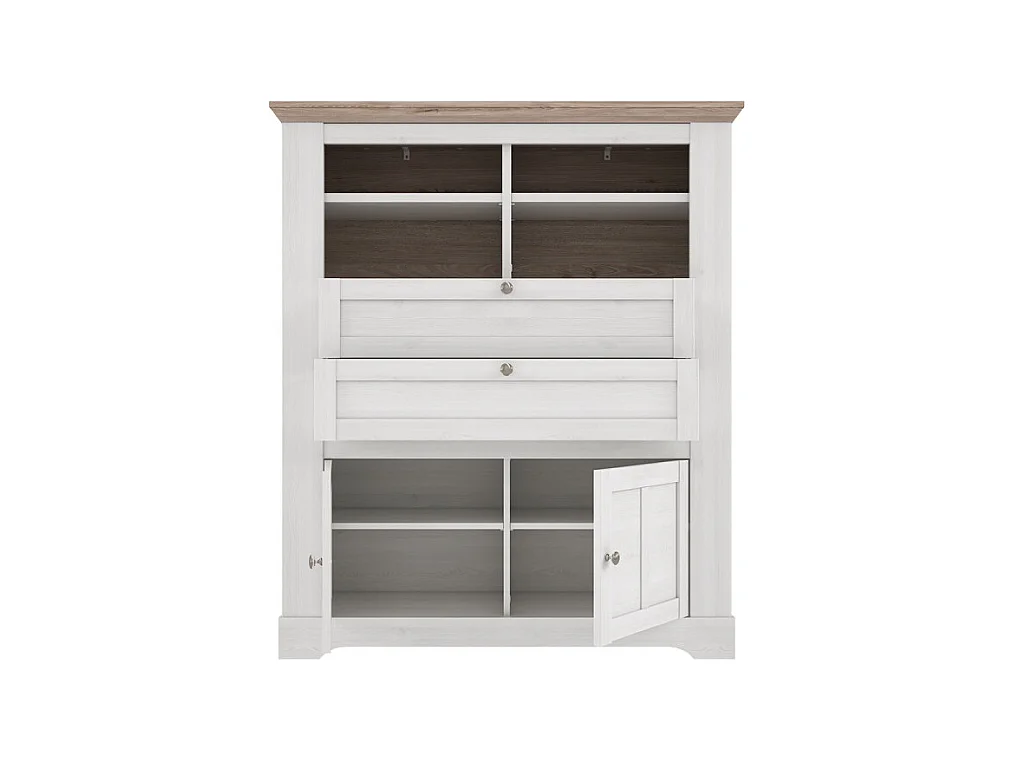 Buffet haut 2 portes 2 tiroirs 4 niches décor chêne blanchi - ANGELE
