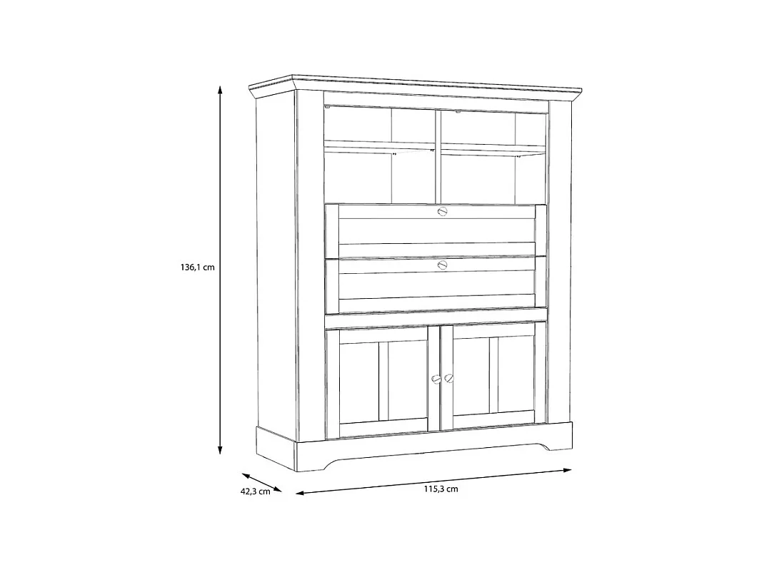 Buffet haut 2 portes 2 tiroirs 4 niches décor chêne blanchi - ANGELE
