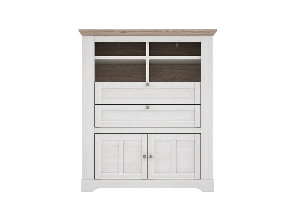 Buffet haut 2 portes 2 tiroirs 4 niches décor chêne blanchi - ANGELE