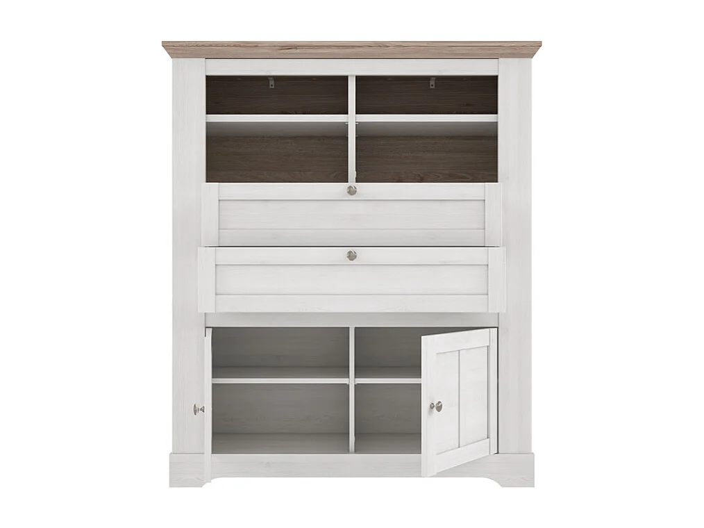 Buffet haut 2 portes 2 tiroirs 4 niches décor chêne blanchi - ANGELE