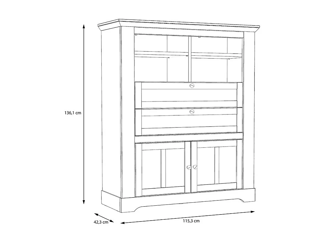 Buffet haut 2 portes 2 tiroirs 4 niches décor chêne blanchi - ANGELE
