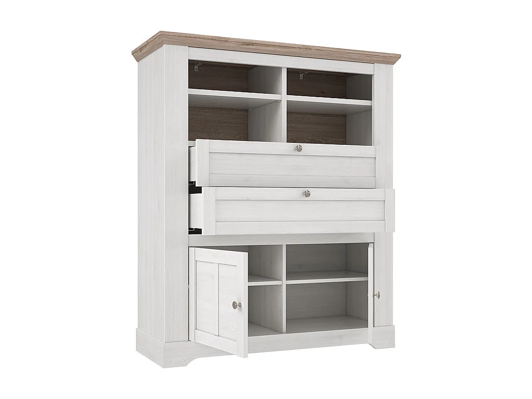 Buffet haut 2 portes 2 tiroirs 4 niches décor chêne blanchi - ANGELE