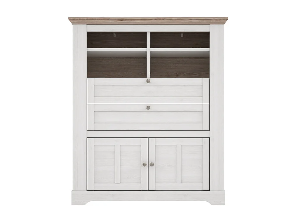 Buffet haut 2 portes 2 tiroirs 4 niches décor chêne blanchi - ANGELE