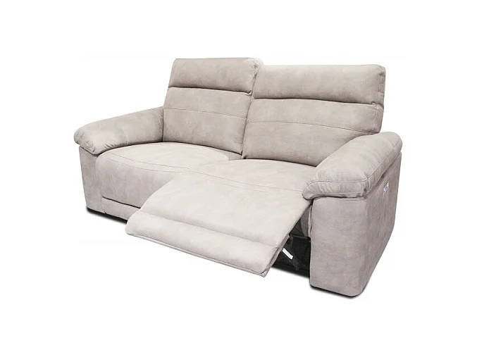 Canapé relaxation 2.5 places motorisé en tissu suédine beige - CLARA