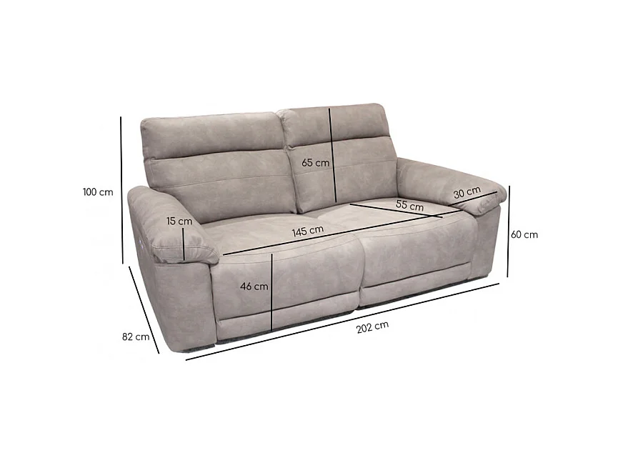 Canapé relaxation 2.5 places motorisé en tissu suédine beige - CLARA