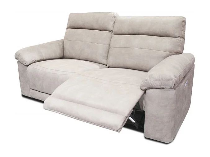 Canapé relaxation 2.5 places motorisé en tissu suédine beige - CLARA