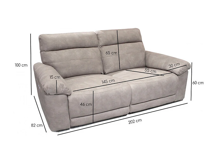 Canapé relaxation 2.5 places motorisé en tissu suédine beige - CLARA