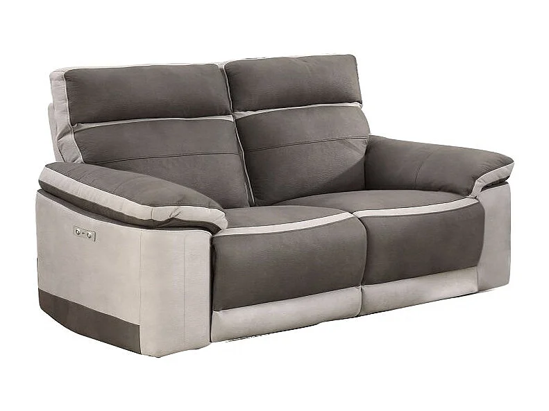 Canapé relaxation 2,5 places motorisé en tissu bicolore taupe - CLARA