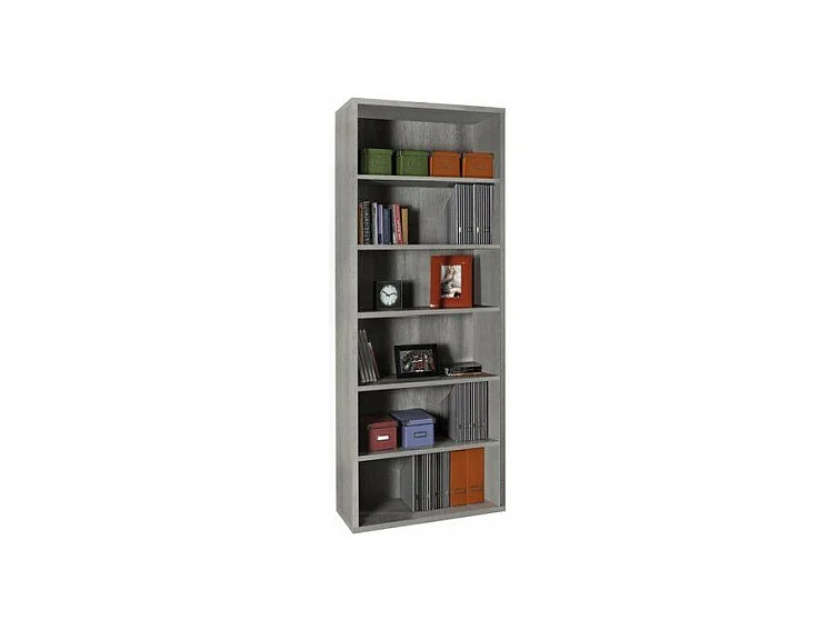 Bibliothèque 217 cm 6 niches décor gris béton - REVERSO